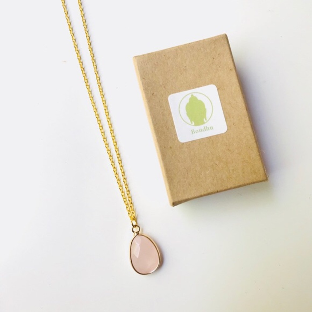 Rose Quartz Drop Gold Plated Necklace